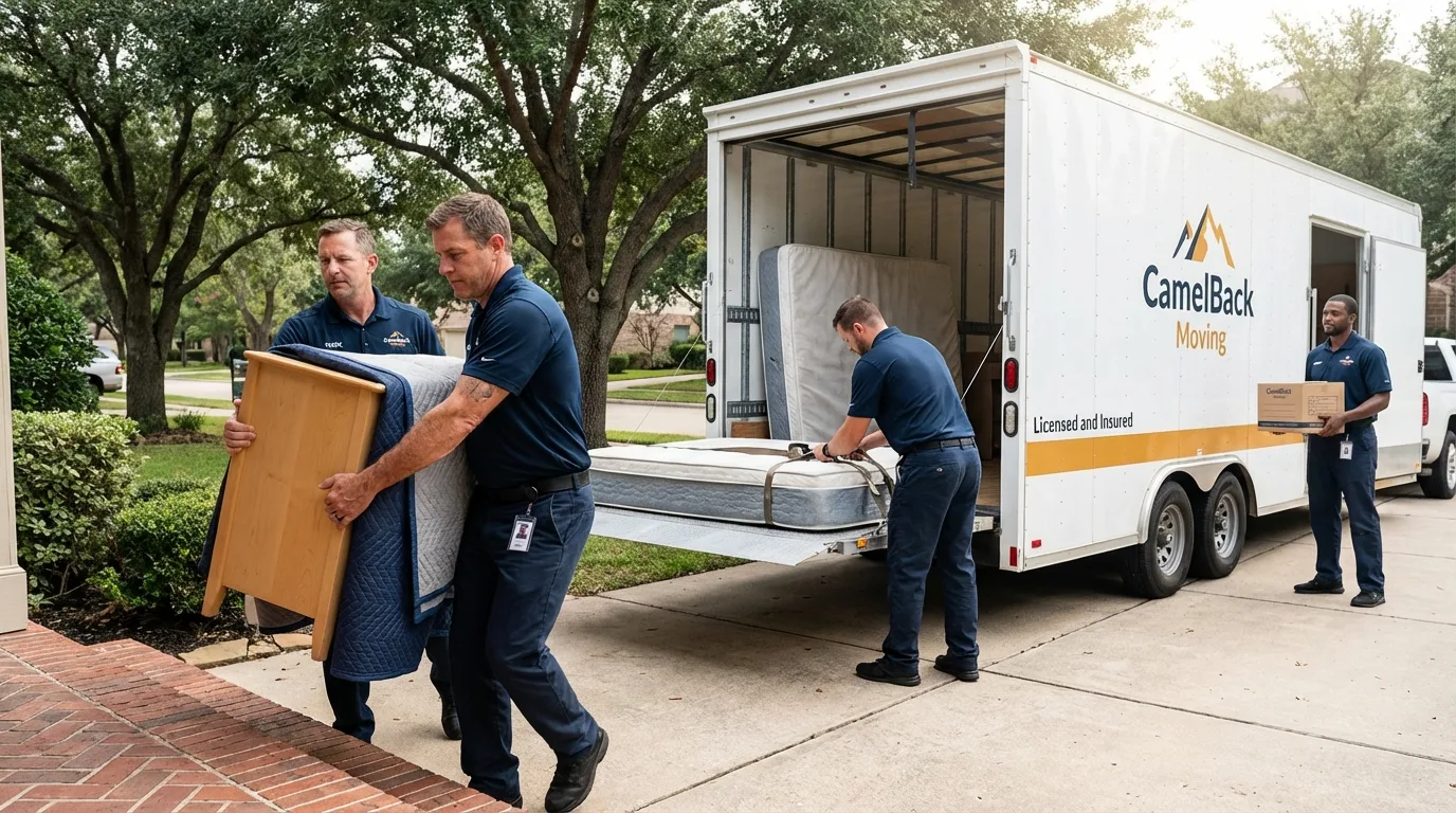 Crew loading residential truck for cross-state move from Amagansett, NY
