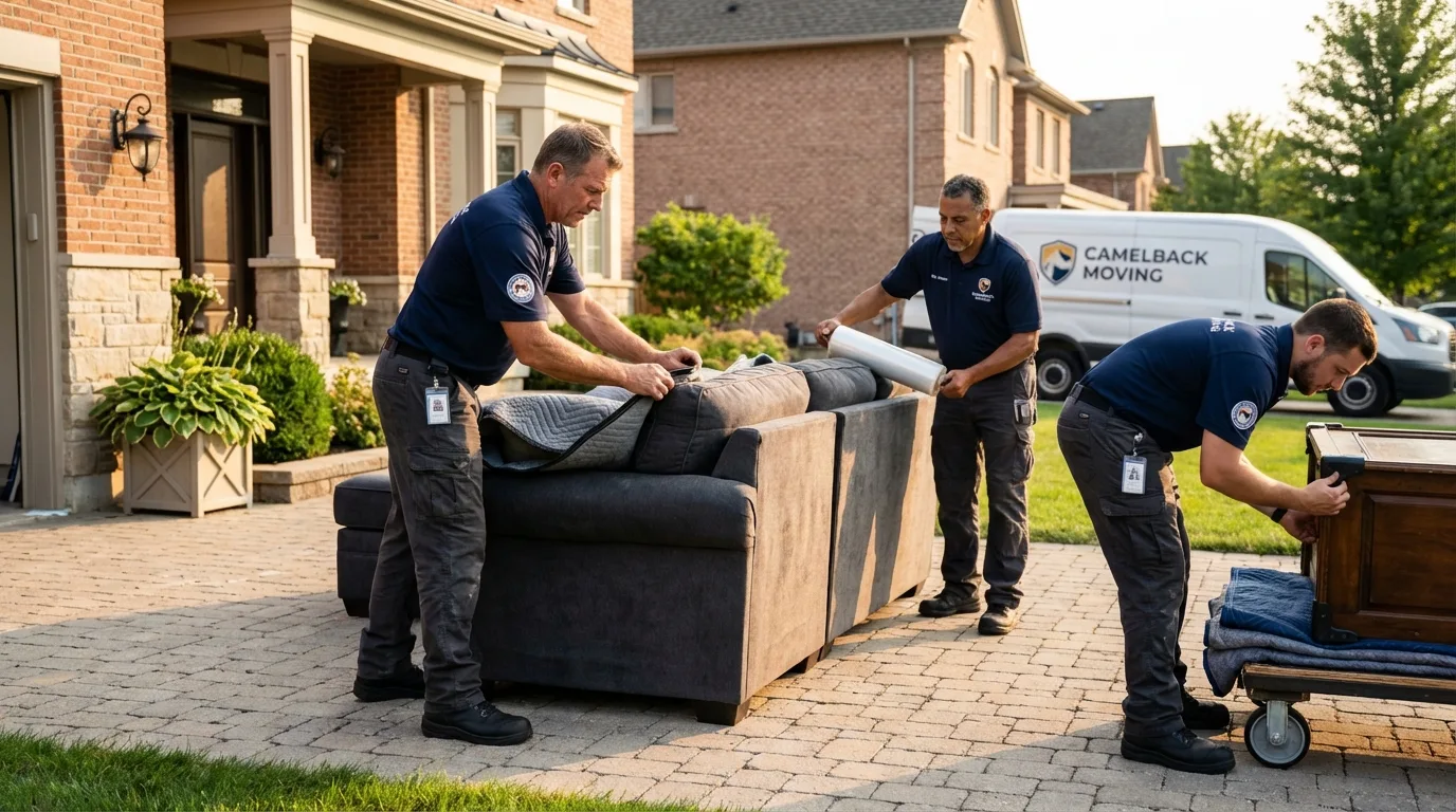 Large estate moving crew wrapping furniture in Amagansett, NY