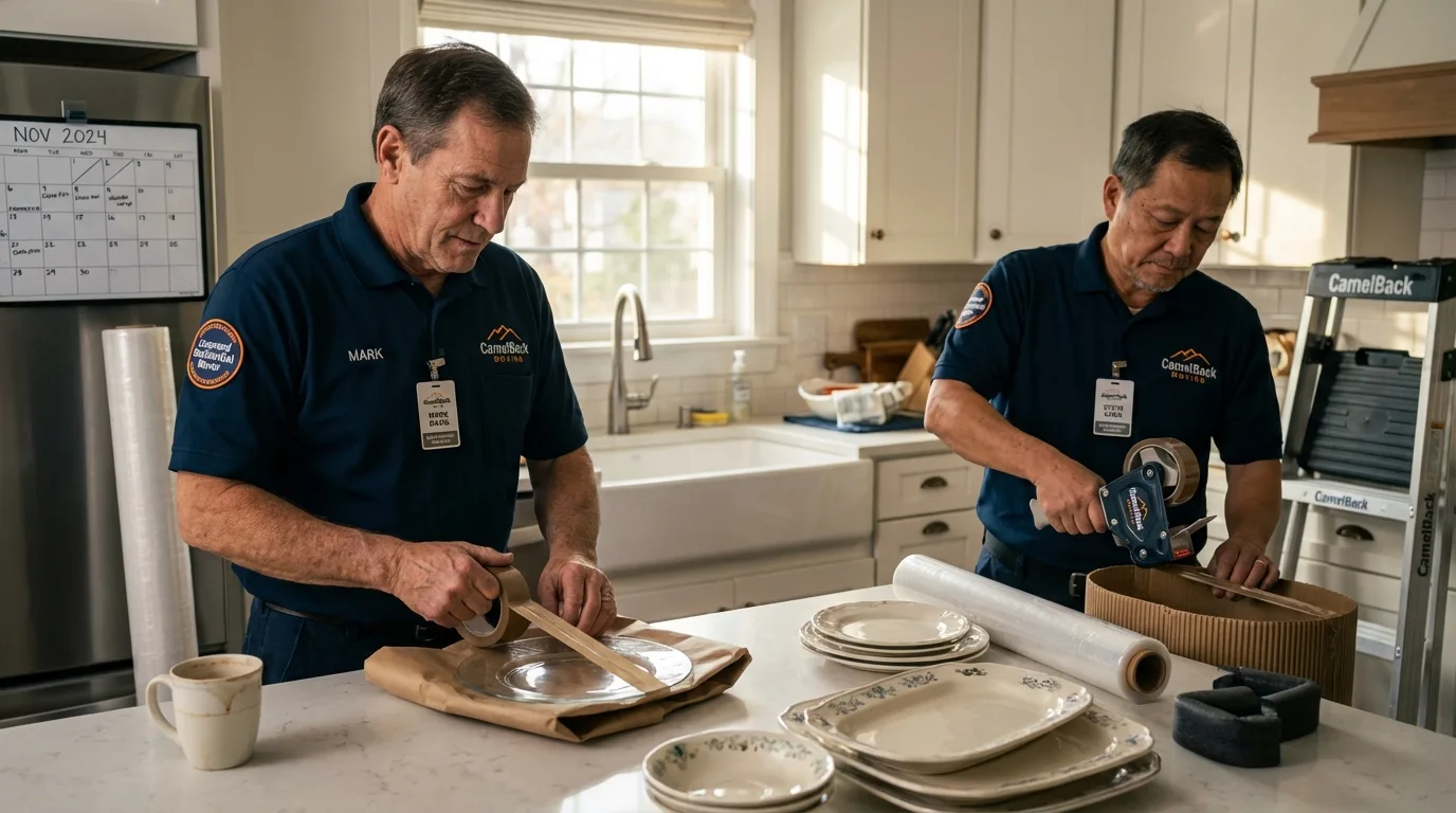 Professional crew packing kitchen dishware in Amagansett, NY
